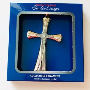 NEW Studio Design Silver Cross Collectible Christmas Ornament w/European Crystal